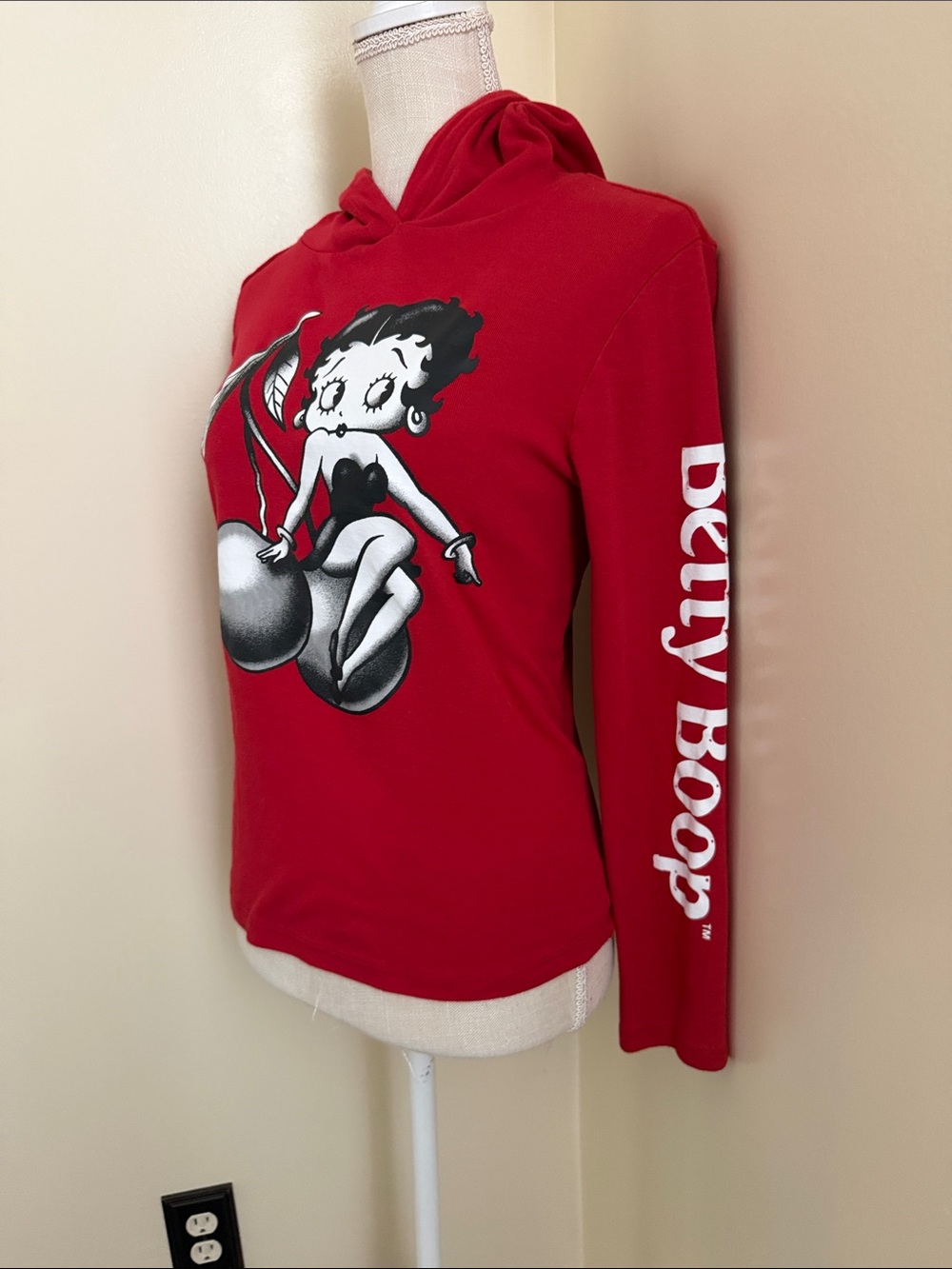 Betty Boop Red Long Sleeve Hoodie with Cherry Graphic - Picture 7 of 12